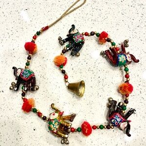 Vintage Wooden Handpainted Hanging Elephants EUC